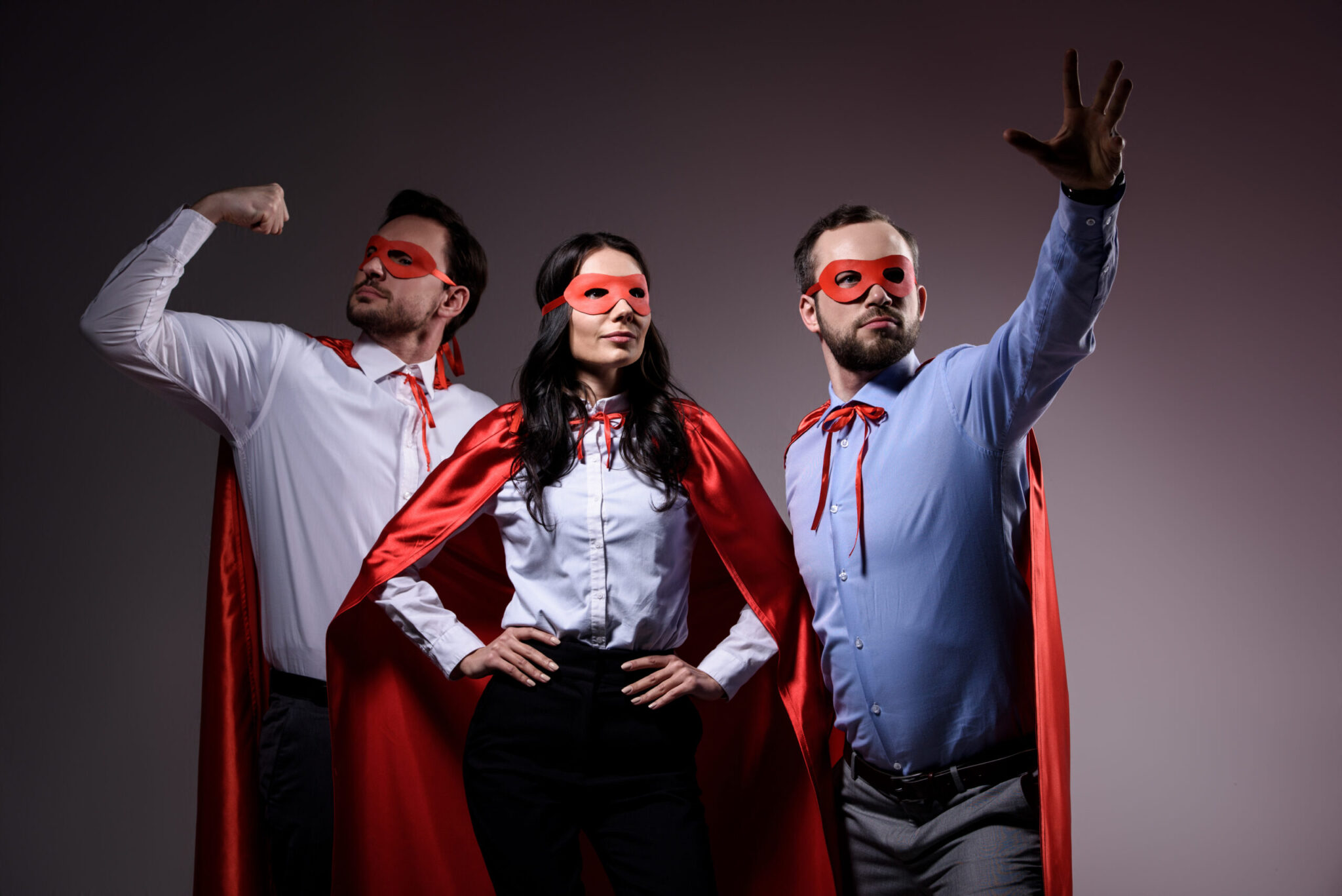 Super,Businesspeople,In,Masks,And,Capes,Showing,Superpower,Isolated,On
